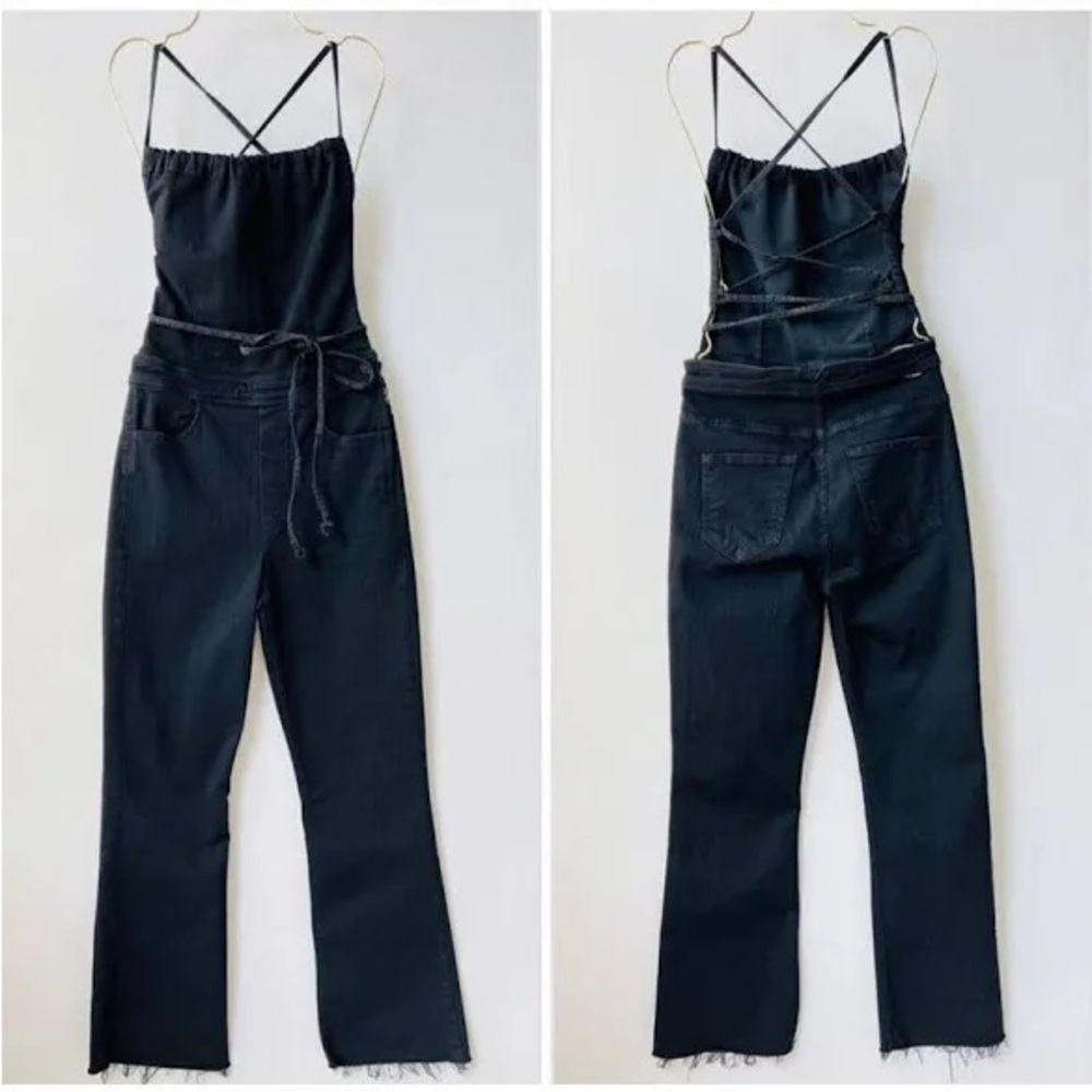 “The Tie Back Hustler Ankle Fray Jumpsuit” by the brand MOTHER